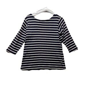 Vtg LL Bean Shirt M Blue Striped Cotton Boat Neck 3/4 Sleeve Coastal Preppy 90s